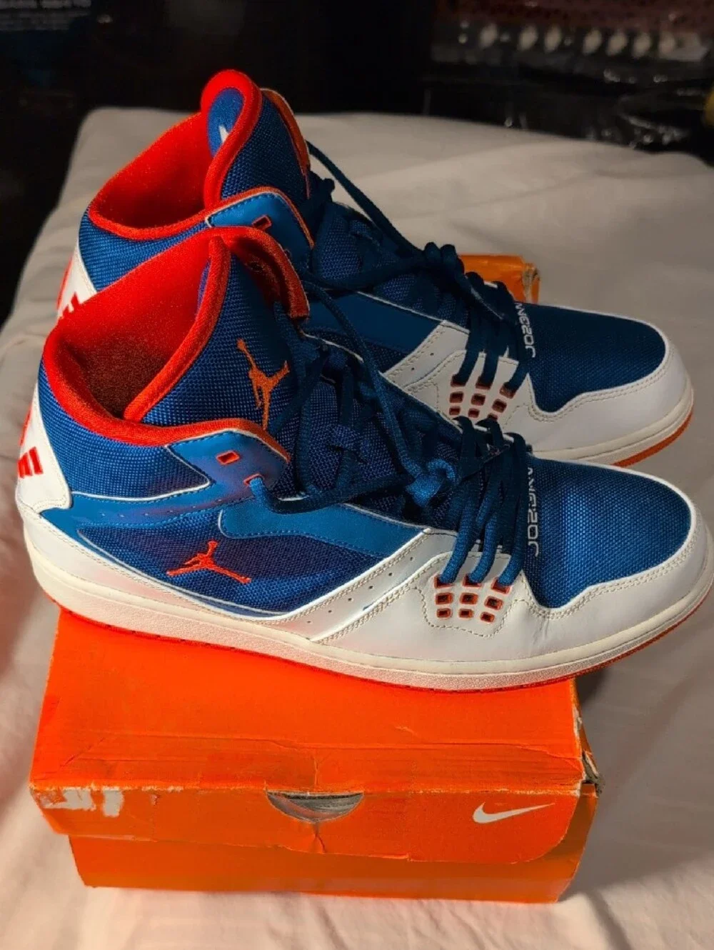 Jordan Blue White Orange High-Top Sneakers with Jumpman Detail